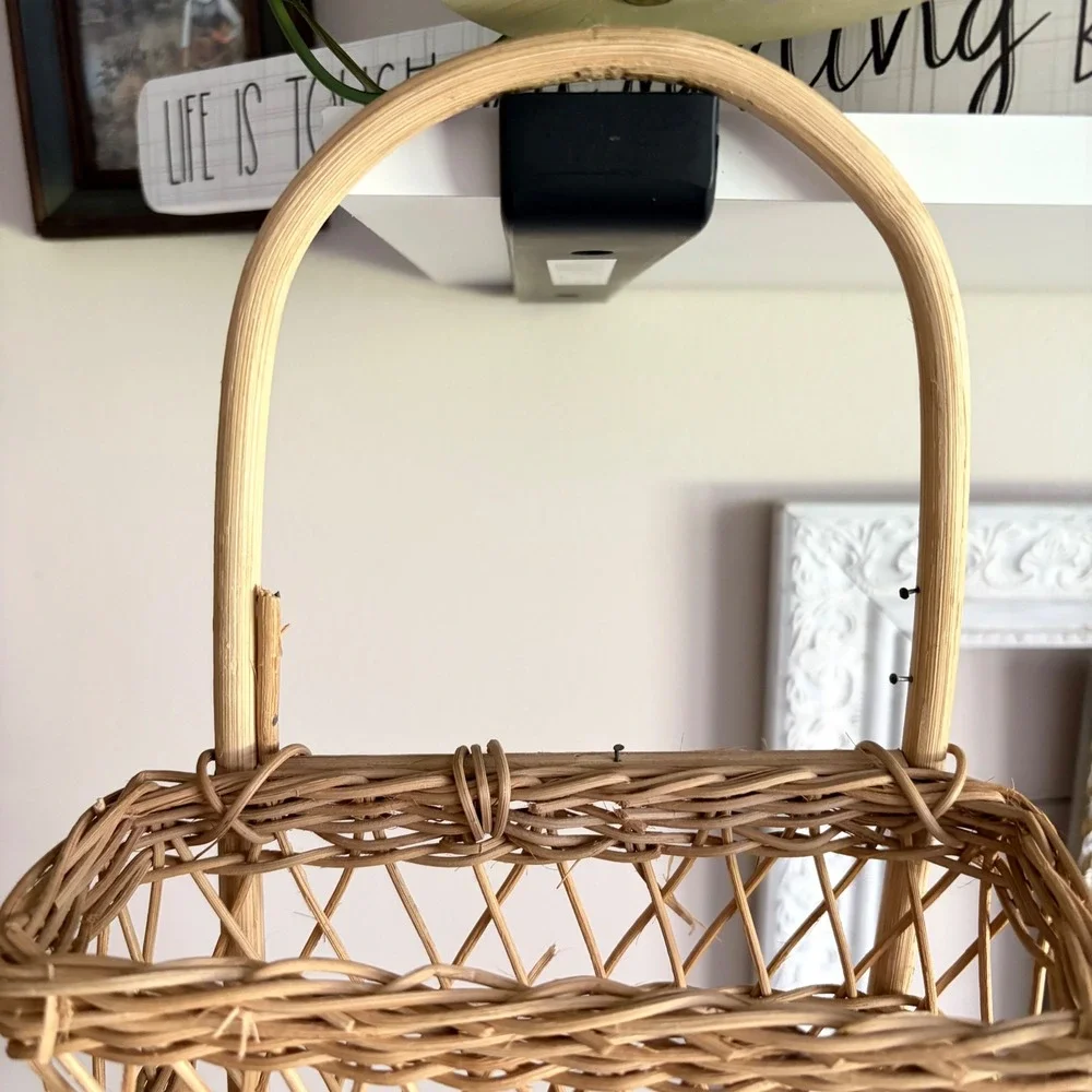 Vintage Woven Wicker 3 Tier Hanging Wall Basket Rattan Boho Mail Organizer Decor